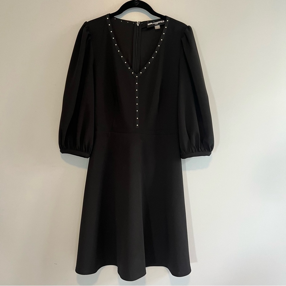 Karl Lagerfeld Paris Studded V-Neck Dress